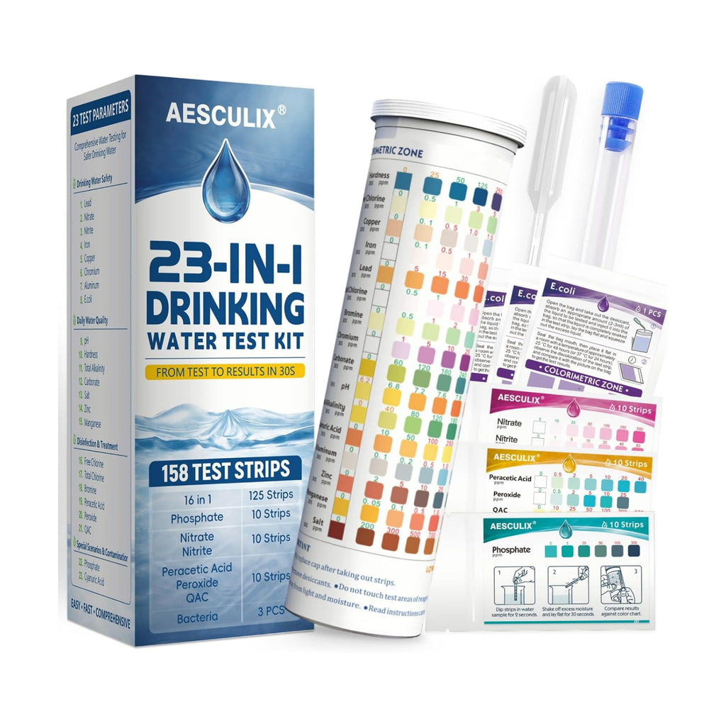 23 in 1 Water Test Kit for Drinking Water 158 Strips, Upgraded Home Water Testing Strips for Well & Tap Water, Detects