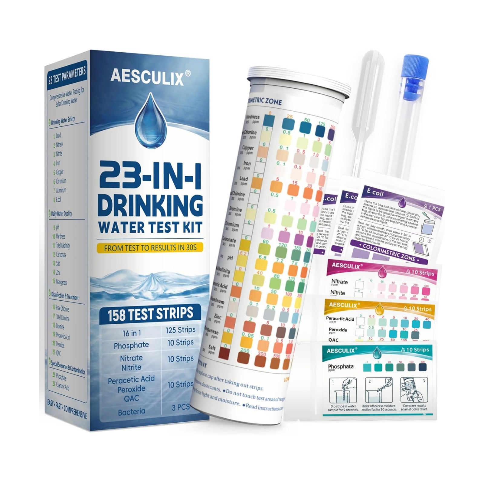 23 in 1 Water Test Kit for Drinking Water 158 Strips, Upgraded Home Water Testing Strips for Well & Tap Water, Detects