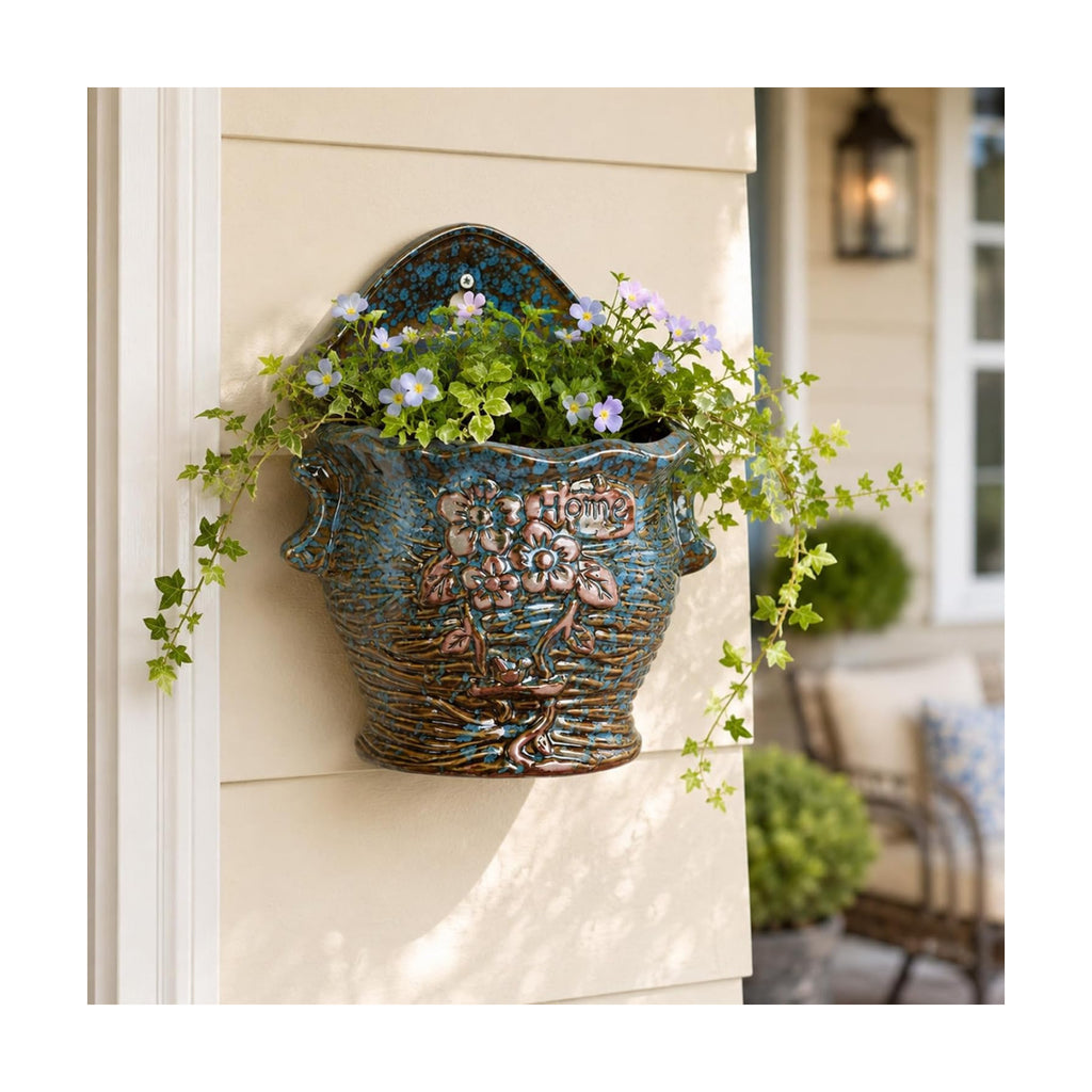 Ceramic Wall Planter for Indoor and Outdoor Plants, Decorative Ceramic Hanging Planter with Drainage Hole, Wall Hanging