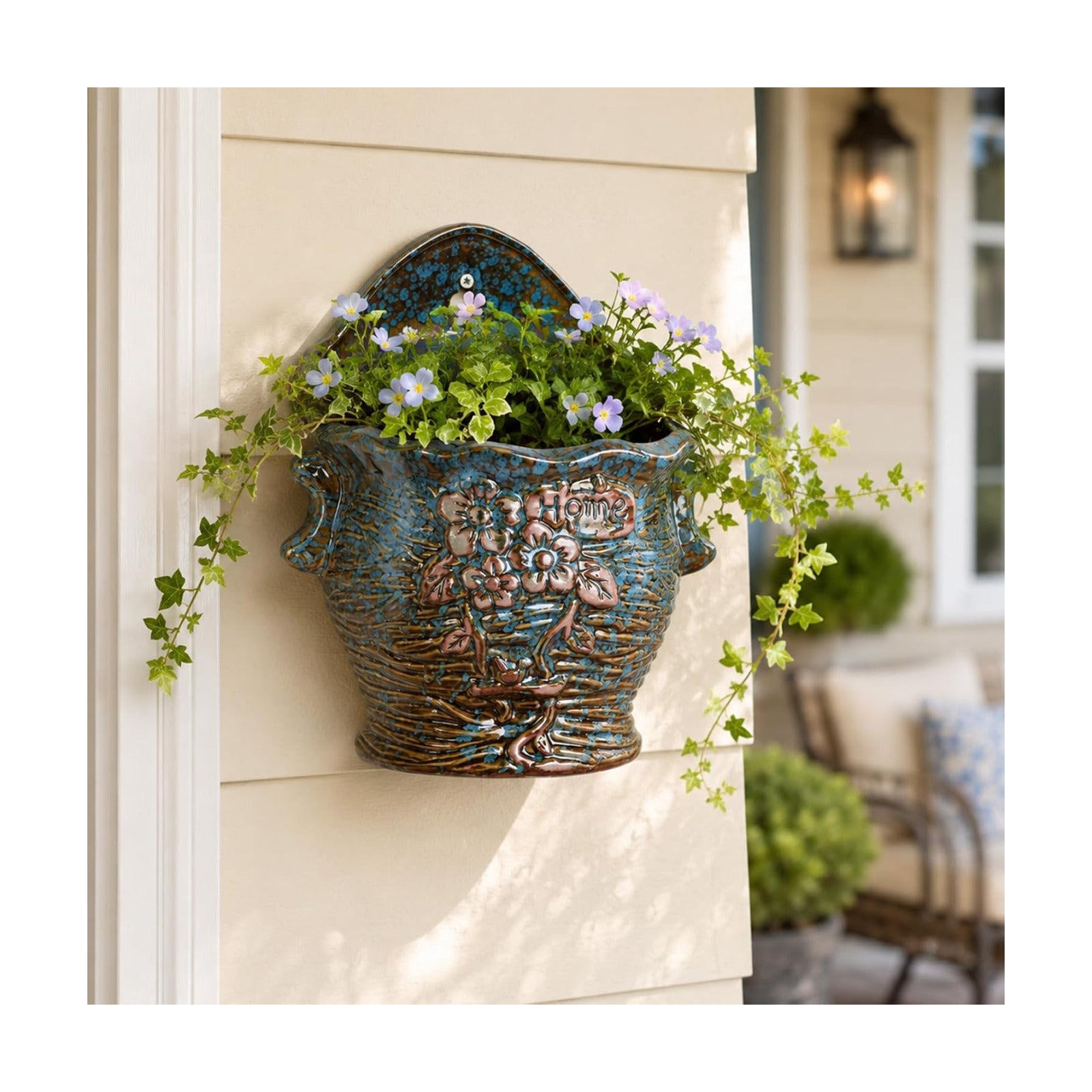 Ceramic Wall Planter for Indoor and Outdoor Plants, Decorative Ceramic Hanging Planter with Drainage Hole, Wall Hanging