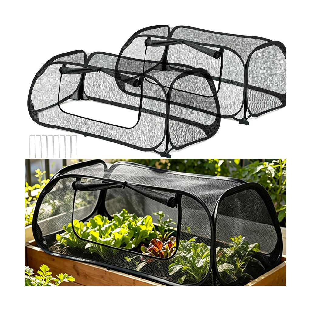 QwayHome 2Pack Garden Covers for Raised Beds, Pop Up Mesh Plant Protect Covers, Black 45% Sunblock Plant Shade Tent