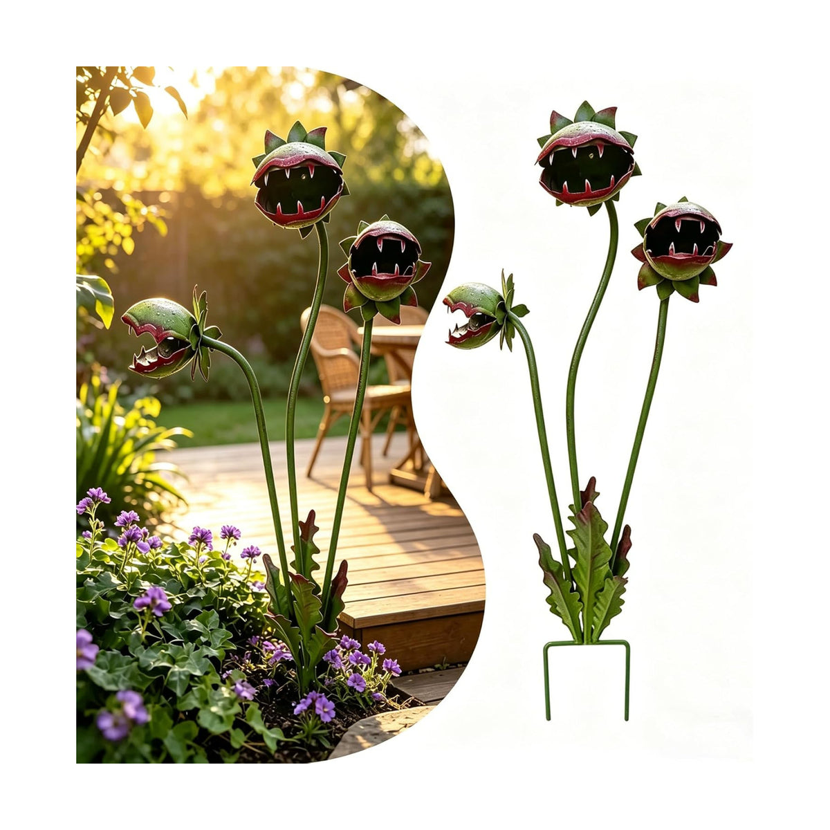 2026 Whimsical Carnivorous Plant Garden Stake, 25 Inch Large Metal Flowers - Venus Flytrap Monster Plant Sculpture, Garden Art Decor for Outdoor Flower Beds Patios Lawn Planters, Halloween Yard Stakes