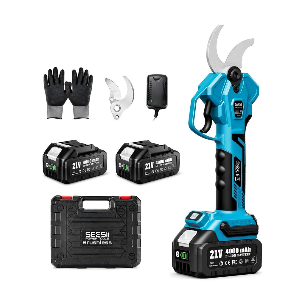 SEESII Electric Pruning Shears, 1.6" Cut Cordless Pruner, 2x4.0Ah Batteries | Brushless Motor, SK5 Blade, LCD Display