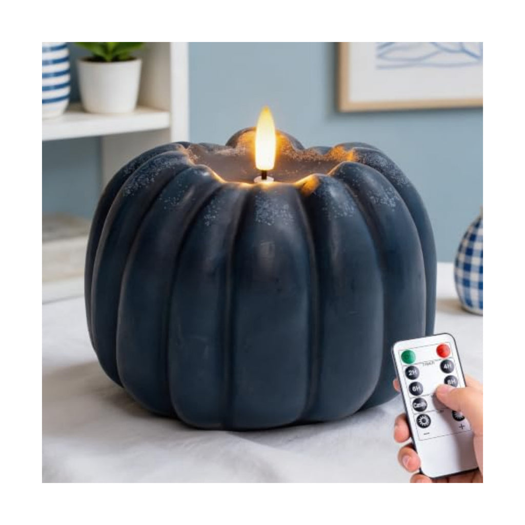 Blue Fall Decor, Fall Decorations for Home, Large Flameless Pumpkin Candle