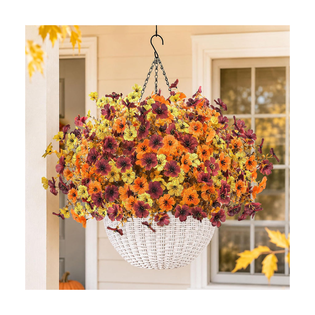 Der Rose Fall Hanging Basket Planter with Artificial Flowers for Outdoors