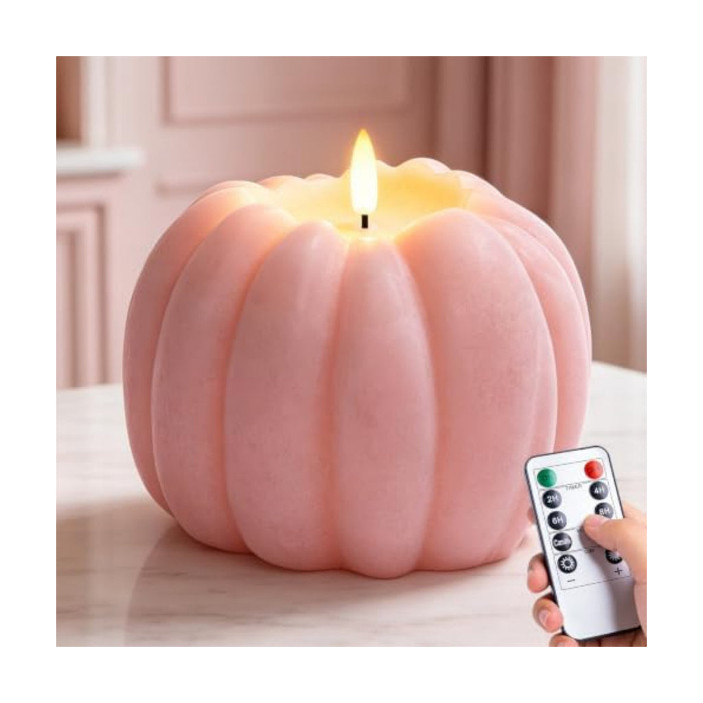 Pink Fall Decor, Fall Decorations for Home, Large Flameless Pumpkin Candle