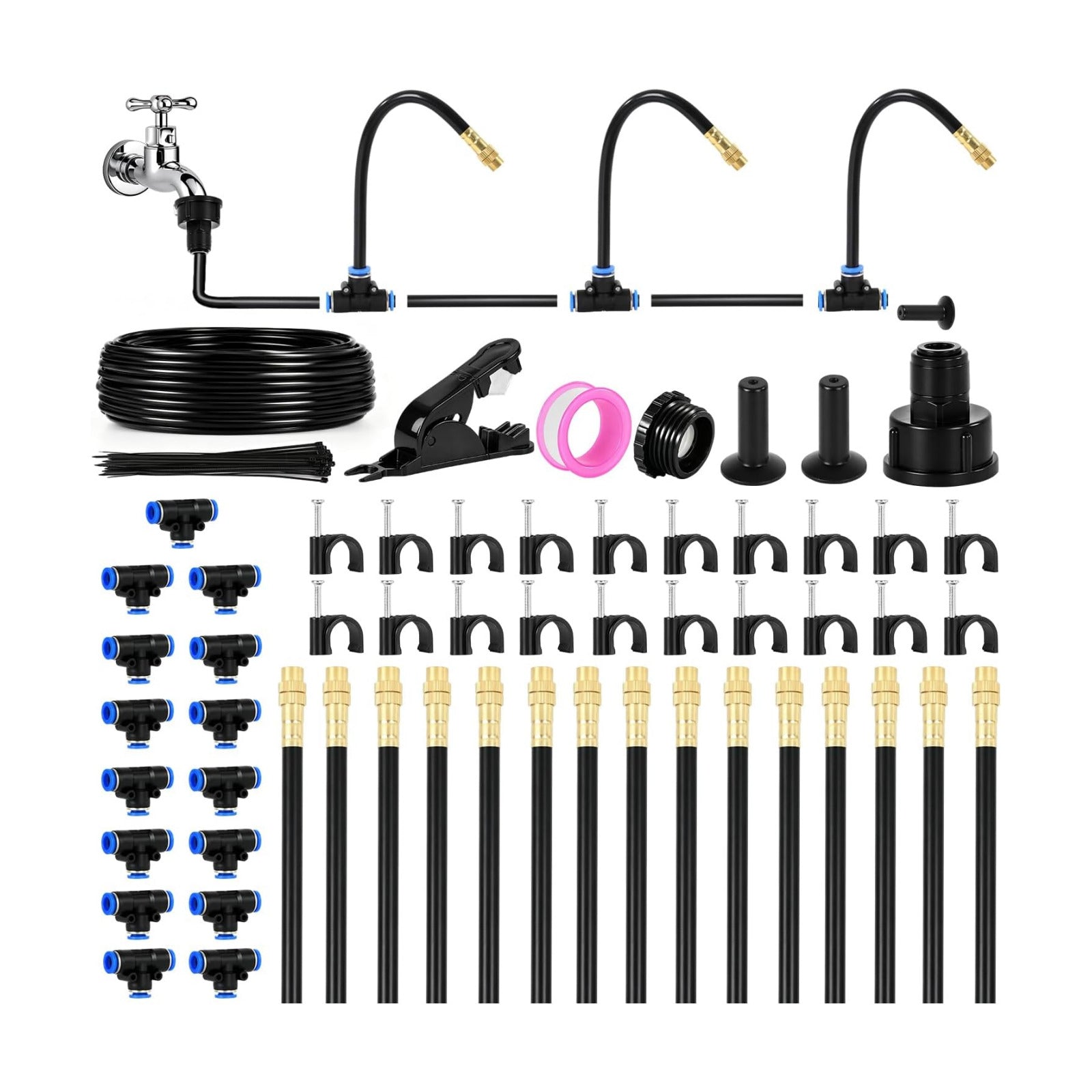 360° Adjustable Drip Irrigation System Kit, 50 FT Garden Watering System with 15 Copper Nozzles, Automatic Misting