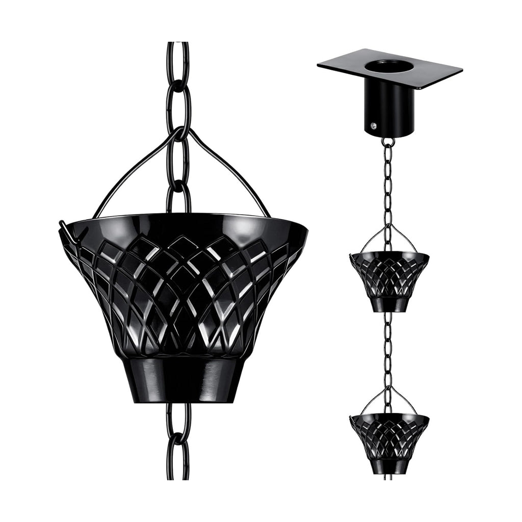 Rain Chains for Gutters Outside Black with Adapter 8.5FT 12 Cups | Rain Catcher Chain for Heavy Rain,Rust