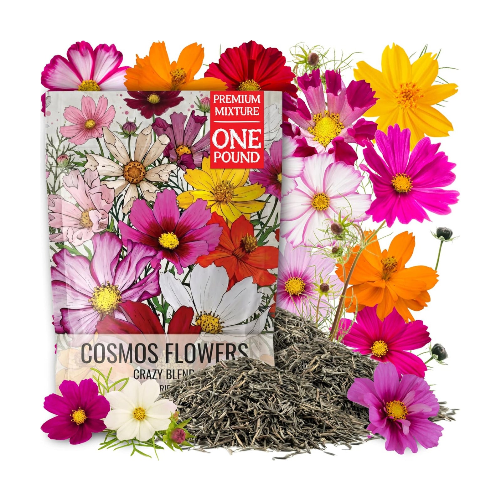 Seed Needs Flower Seeds Cosmos Crazy Blend No Filler 10+ Varieties Cosmos | 1 Pound Cosmo Bipinnatus Open Pollinated