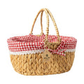 Wicker Basket with Handles and Lining, Handwoven Water Hyacinth Picnic Hamper, Oval Basket for Camping, Outdoor, Fruit