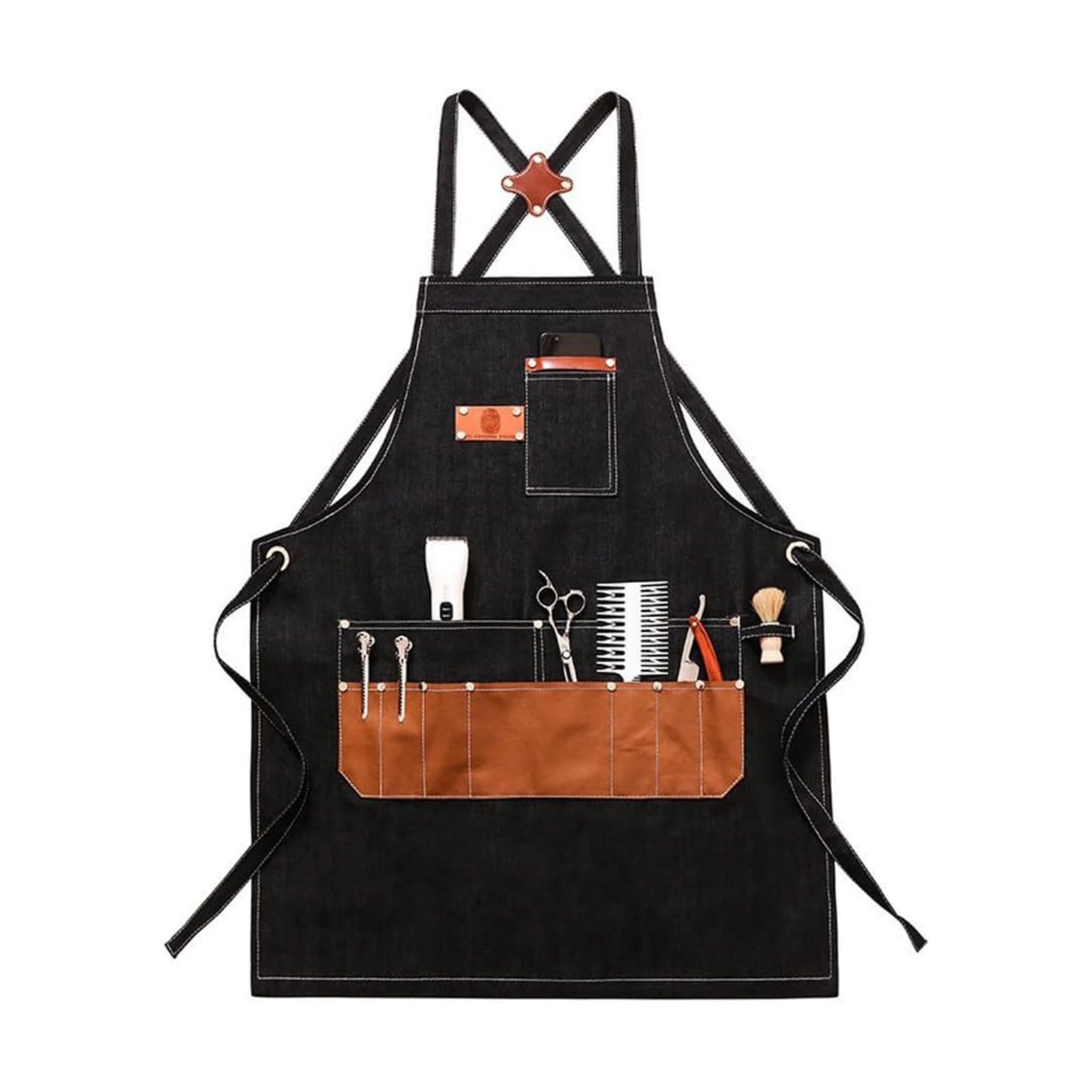 Denim Apron with Big Pockets Adjustable Cooking Apron Jean for Hair Stylist Gardening Craftsmen Barista Hairdresser