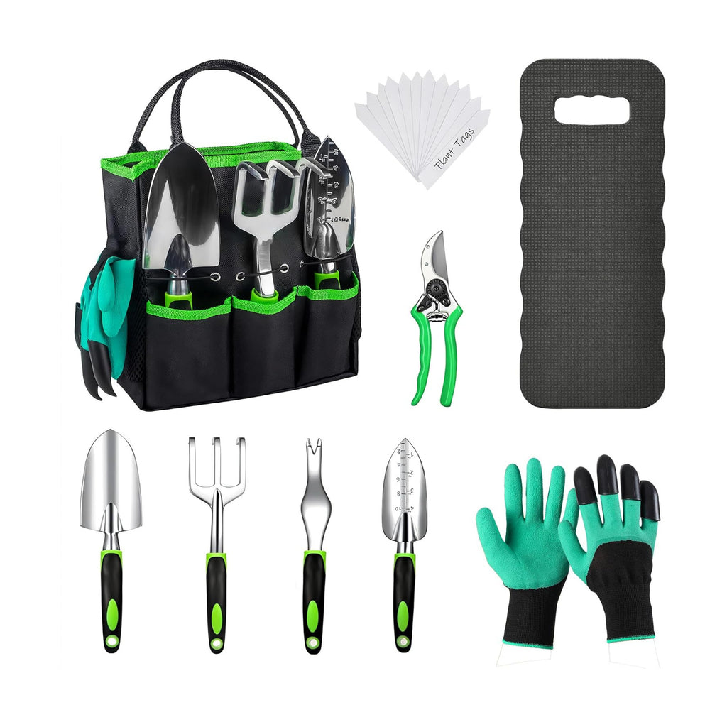 Gardening Tools Set, 23-Piece Heavy Duty Ergonomic Garden Hand Tools with Storage Tote, Knee Pad & Protective Gloves