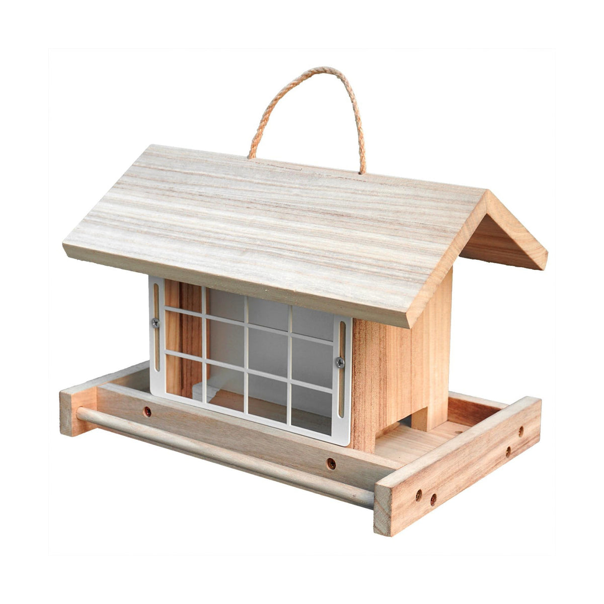 Hanging Wooden Bird Feeder with Suet Cage Fat Ball Holder for Wild Bird