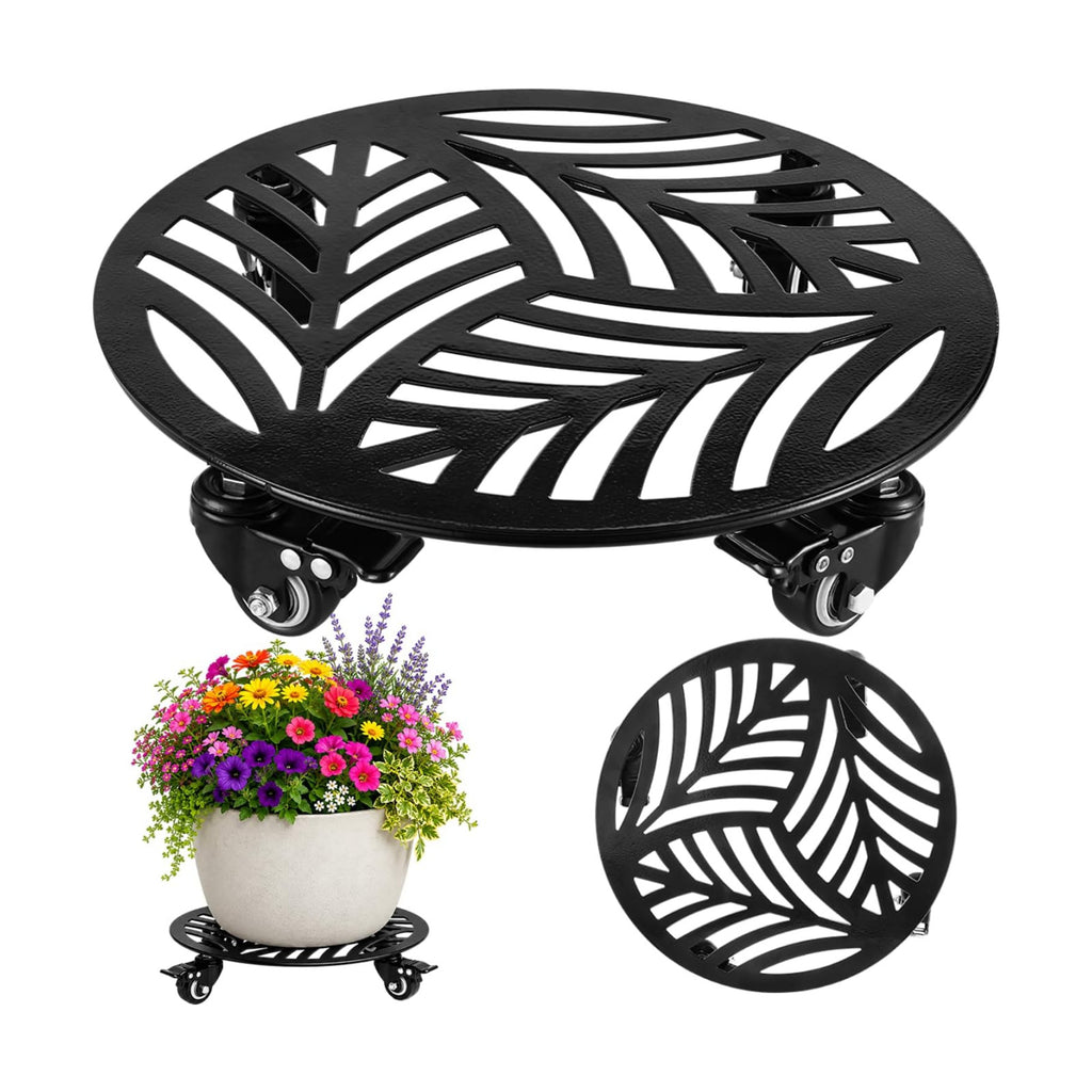 1-Pack Large Metal Plant Caddy with Wheels 13.6 Inches Heavy-duty Rolling Plant Stands with Casters Wheeled Flower Pot