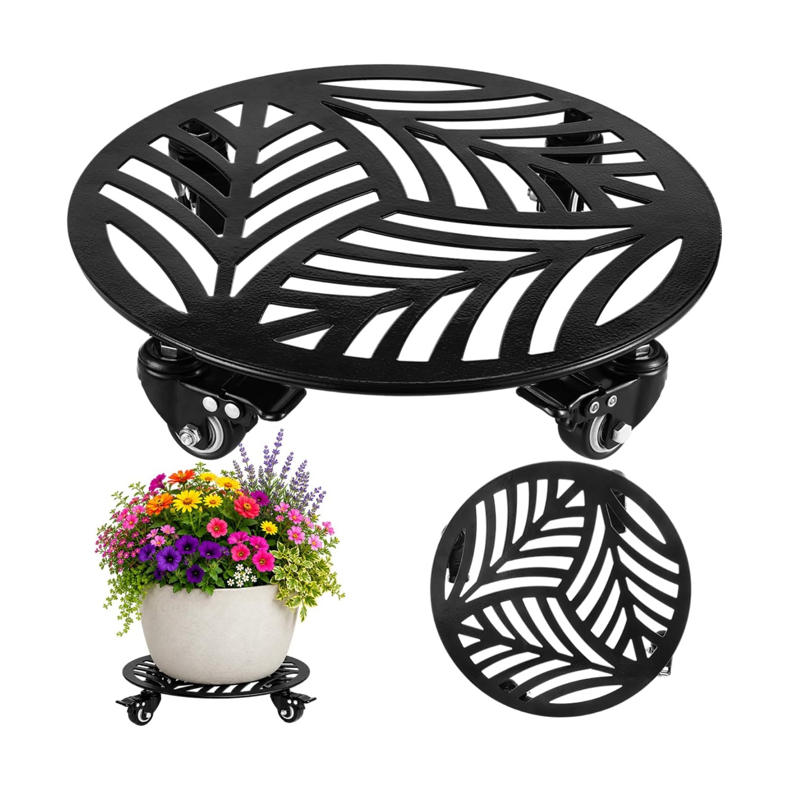 1-Pack Large Metal Plant Caddy with Wheels 13.6 Inches Heavy-duty Rolling Plant Stands with Casters Wheeled Flower Pot