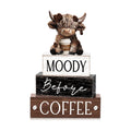 Yousoontic 4 Pcs Coffee Highland Cow Figurine, Rustic Farmhouse Decor