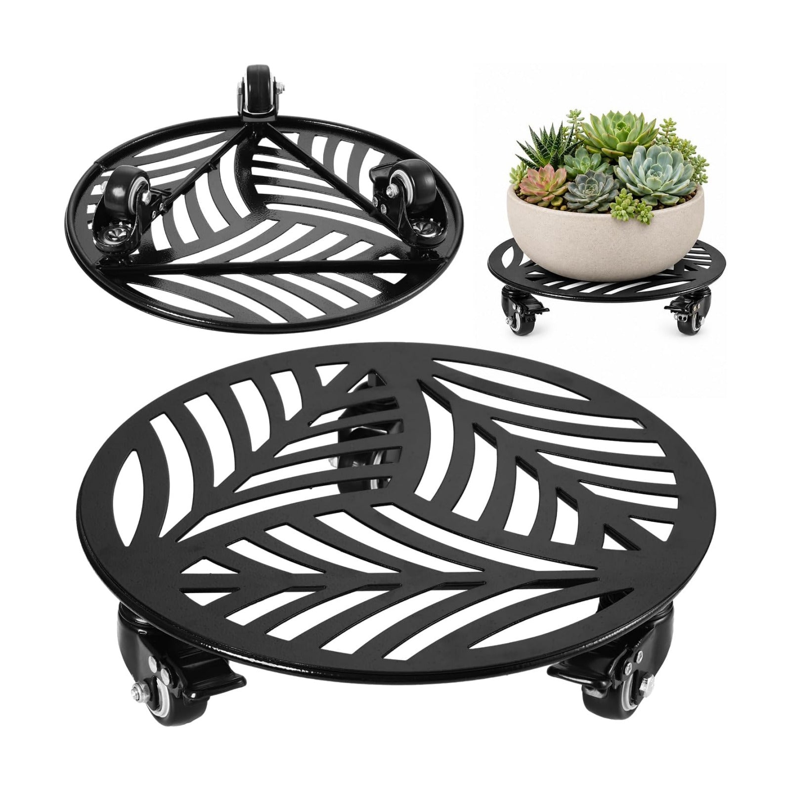 1-Pack Large Metal Plant Caddy with 3 Wheels 12 Inches Heavy-duty Rolling Plant Stands with Casters Wheeled Flower Pot