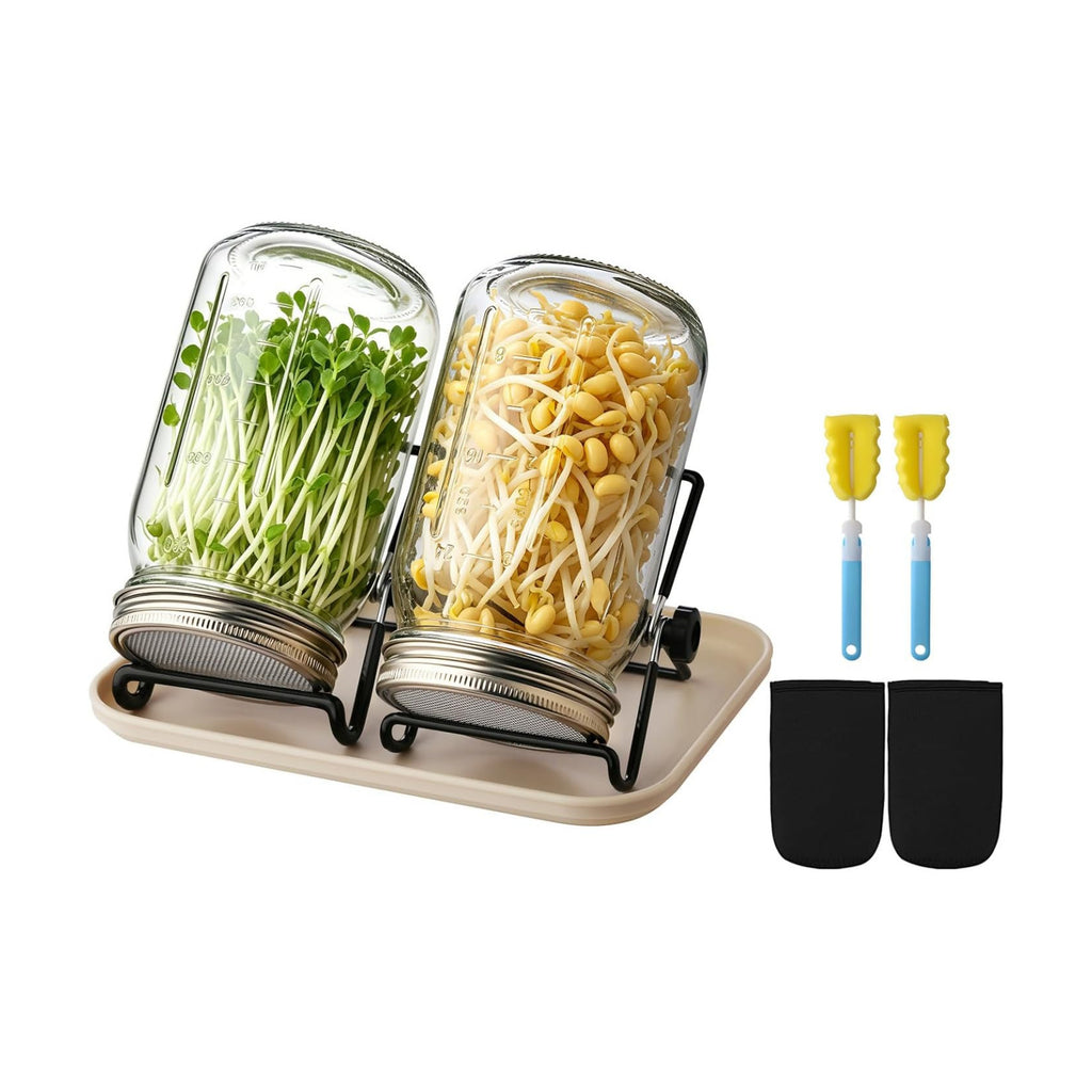2PCS 1000ML Sprouting Jars with 86mm Wide Mouth Mason Jar with Stainless Steel Screen Sprout Lids,3.7X6.5 inches