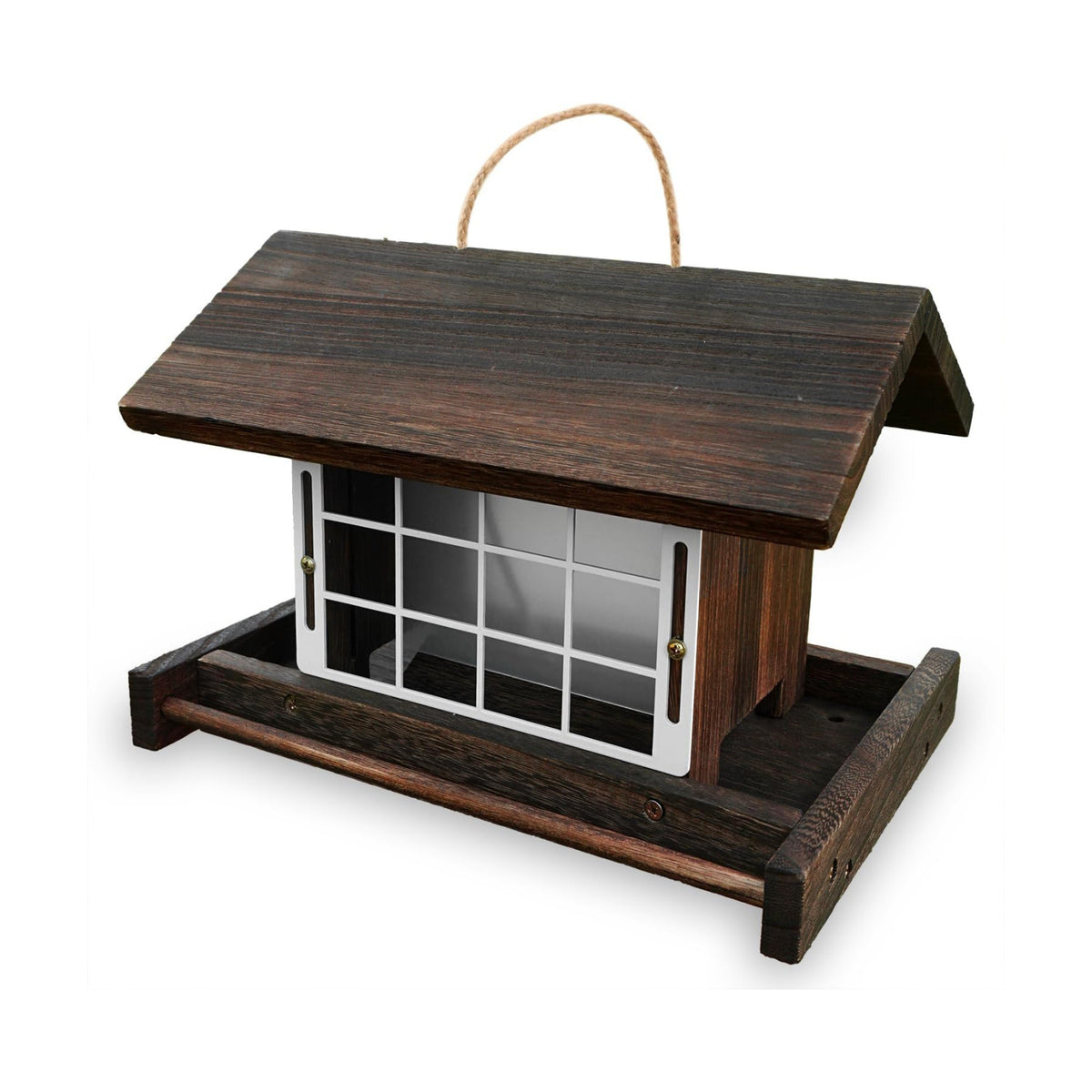 Hanging Wooden Bird Feeder with Suet Cage Fat Ball Holder for Wild Bird
