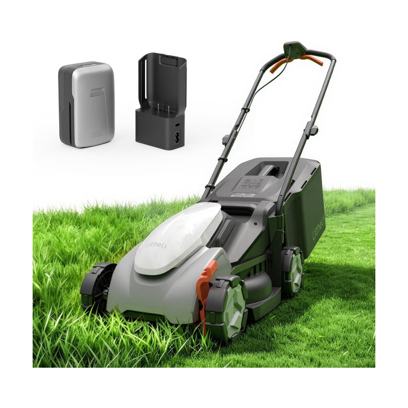 Litheli Cordless Lawn Mower 14 Inch, Brushless Motor Push Mower with Zero Maintenance, 5.0Ah Battery & Charger, Cuts up