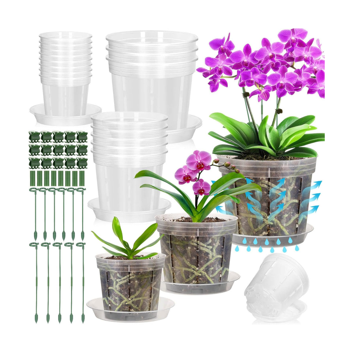 16 Pack Plastic Orchid Pots with Holes, 4, 5, 6 Inch Clear Orchid Pots