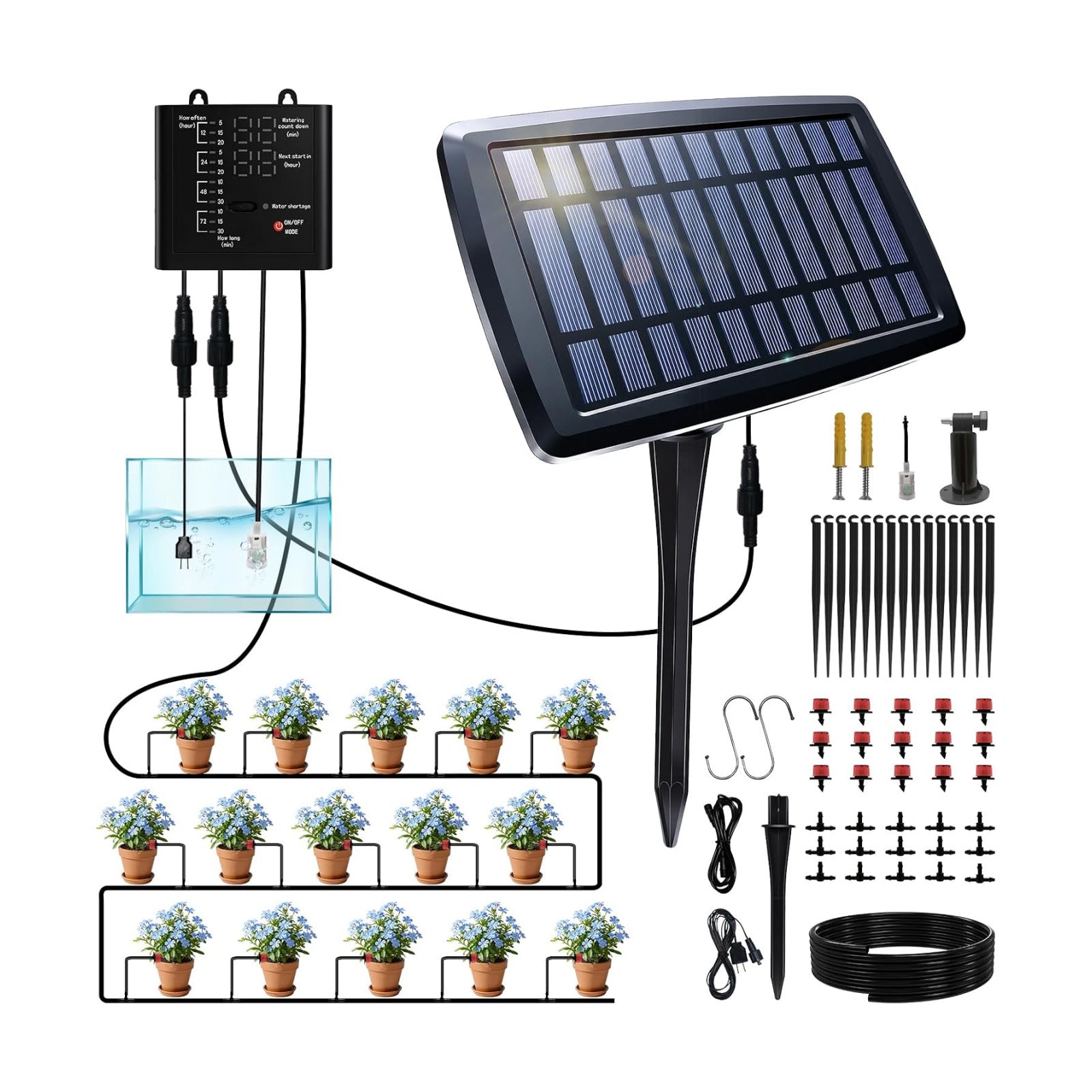 Irrigation System for Garden with Solar Panel, Automatic Drip Irrigation Kits 49FT Hose, Smart Timer Solar Irrigation