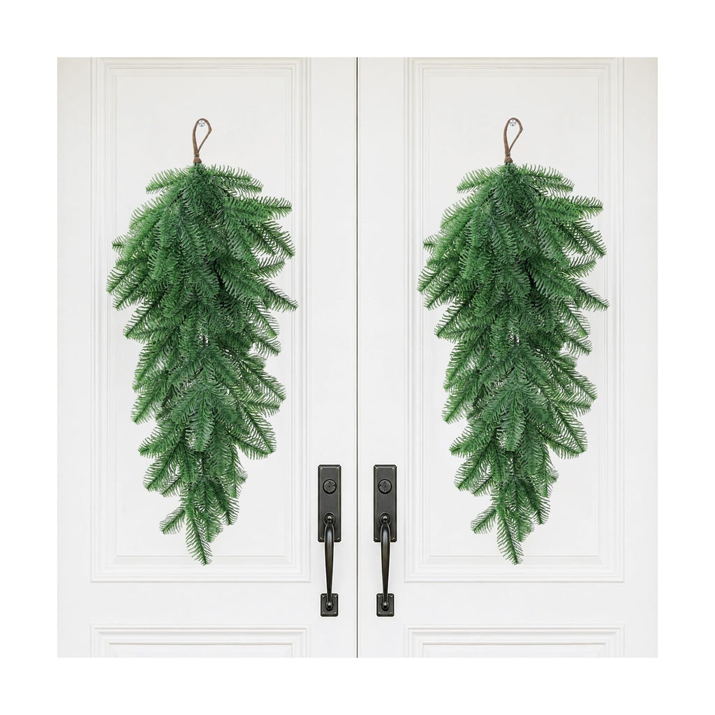 2 Pcs Extra Length Artificial Christmas Teardrop Swag, Greenery Door Swag