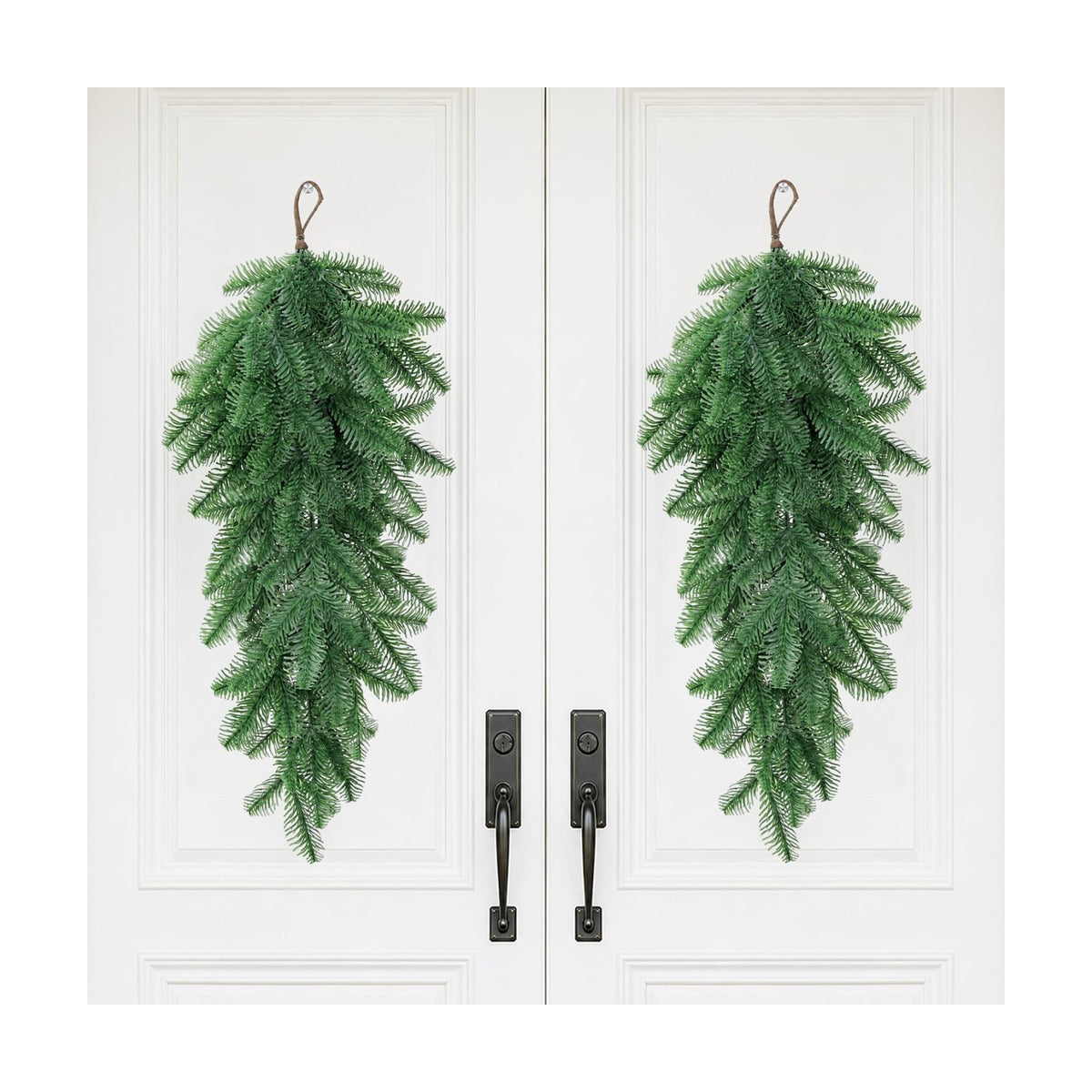 2 Pcs Extra Length Artificial Christmas Teardrop Swag, Greenery Door Swag
