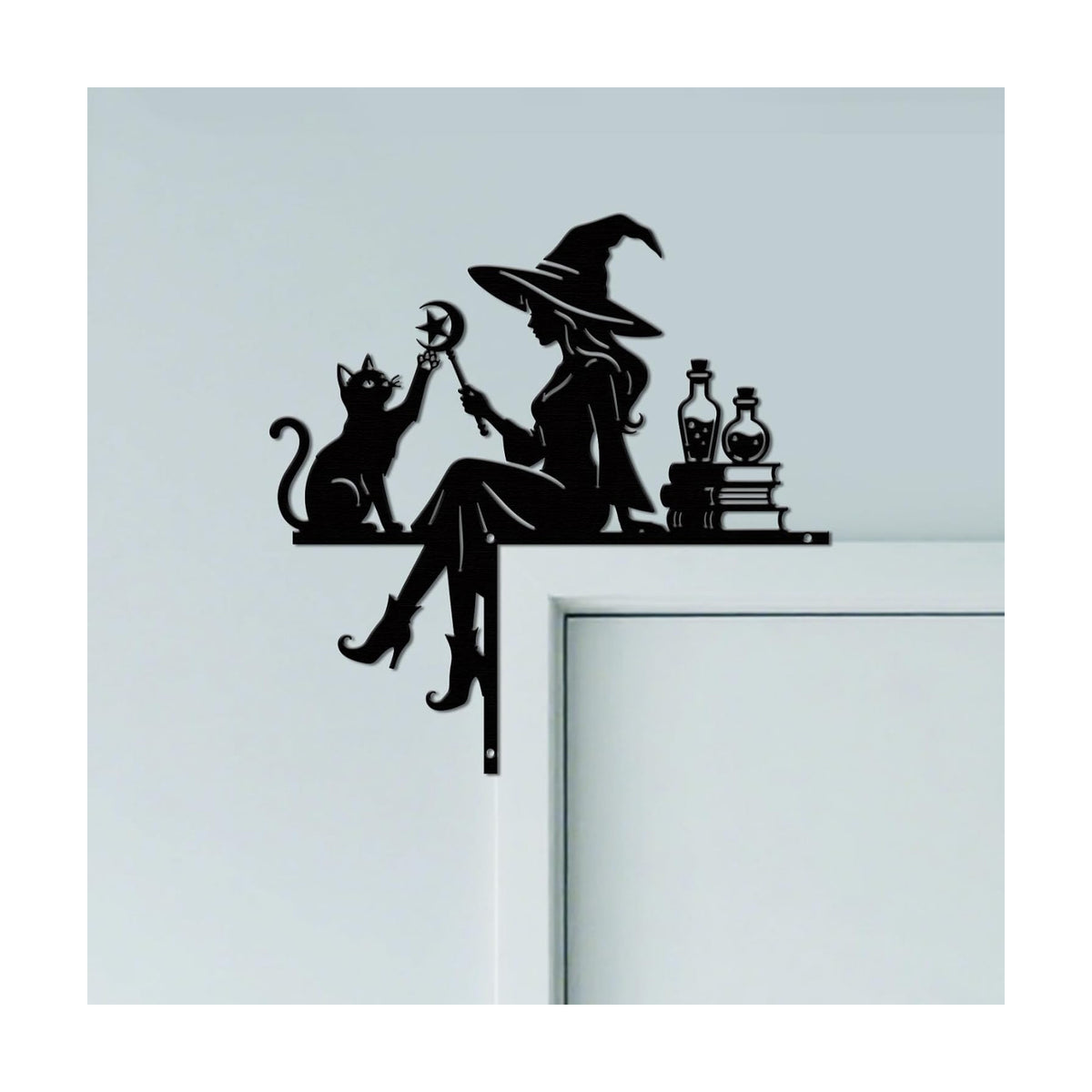 CUTHOLLOW Witch and Black Cat Door Topper Sign Metal Wall Art Decor