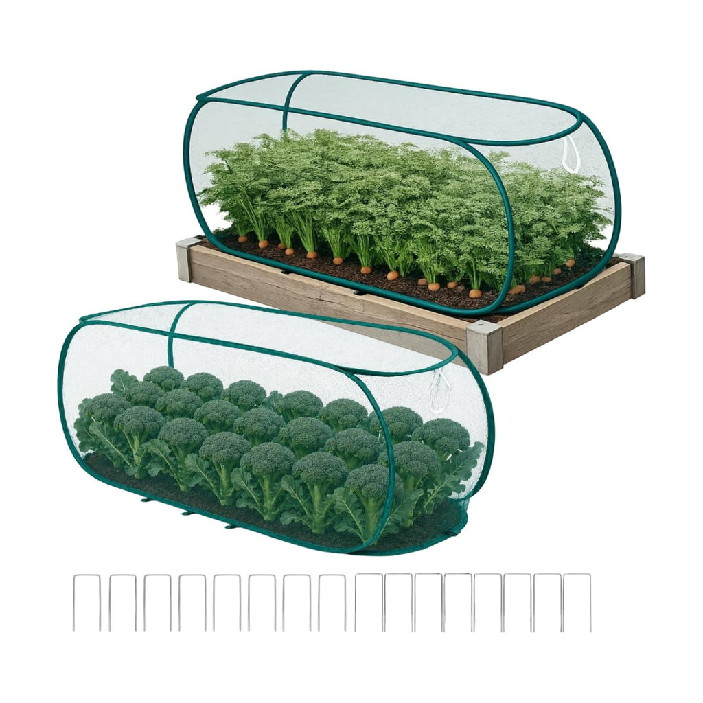2PCS Pop Up Garden Plant Covers 47" x 18" x 16"-Collapsible Mesh Plant Covers with 30% Sunblock Shade Cloth for Raised