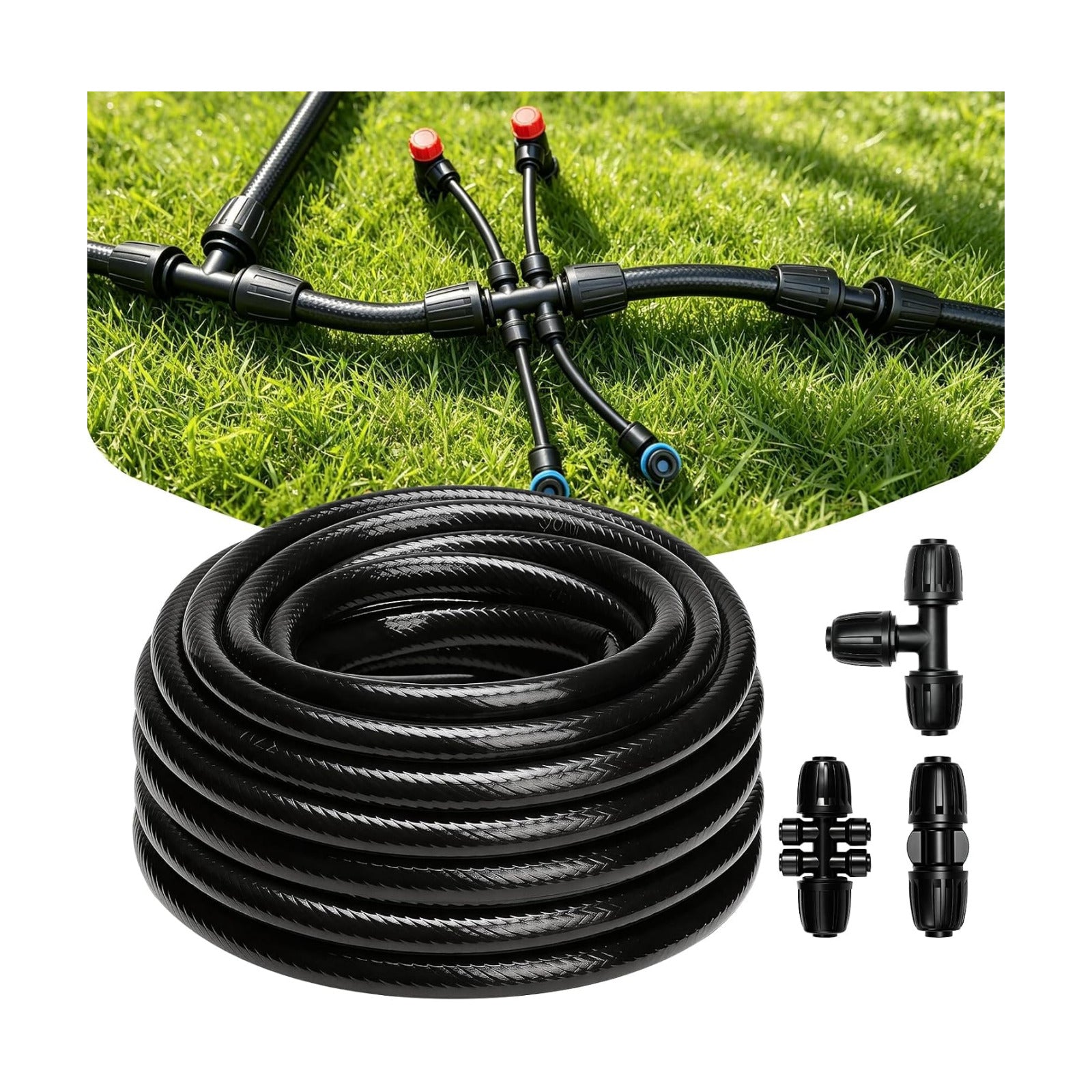 50 FT 1/2 Inch Drip Irrigation Tubing Main Line Hose Tube for Irrigation System Expansion (Includes 6-Way