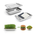 2 Pcs Stainless Steel Seed Sprouting Trays with Towel & Gauze (10.6 x 7.8) | 2-Tier Soil-Free Microgreens Growing Kit