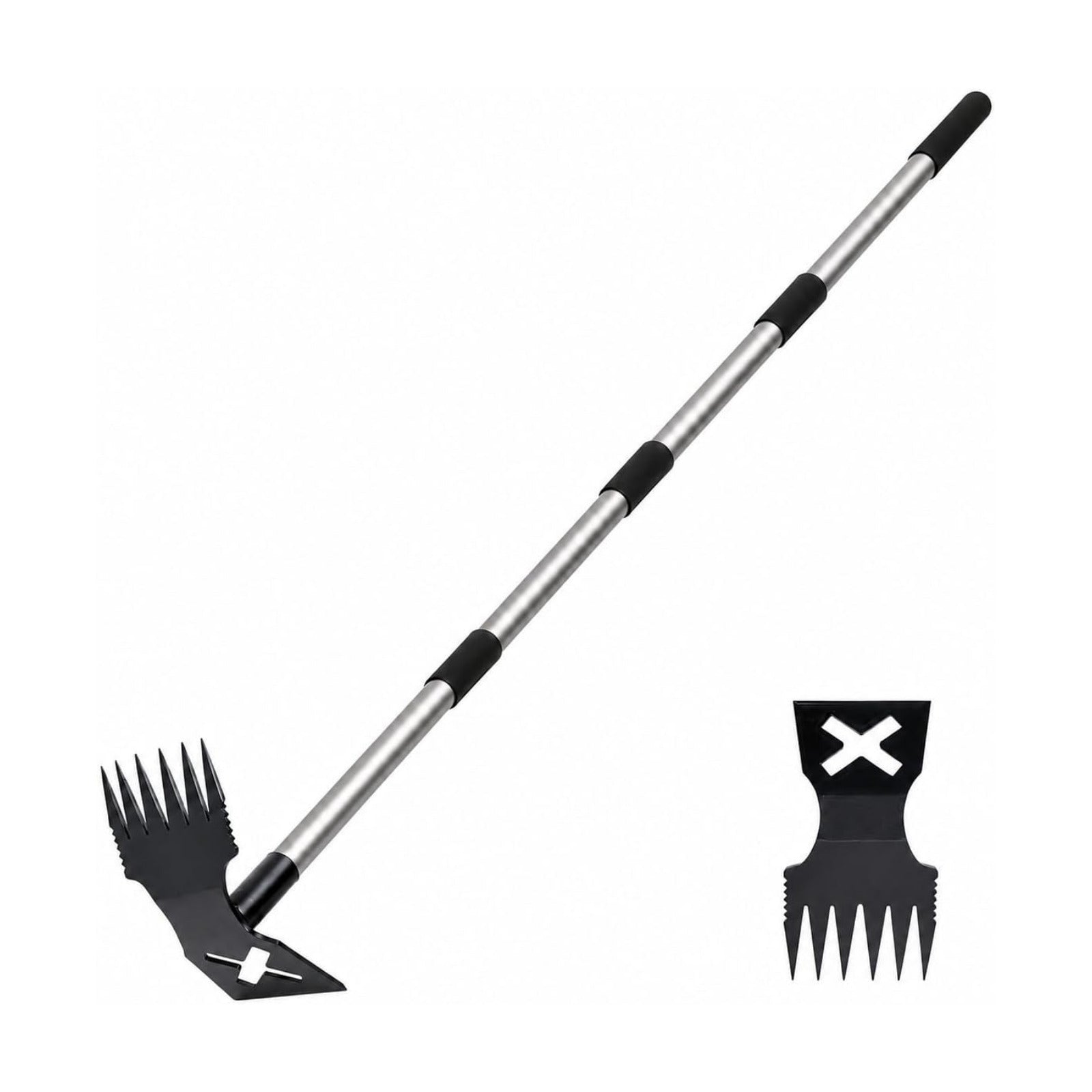 Weed Puller Tool with Long Handle, 60'' Adjustable Long Manual Weeder Remover Tool，2 in 1 Weed Rake and Gardening