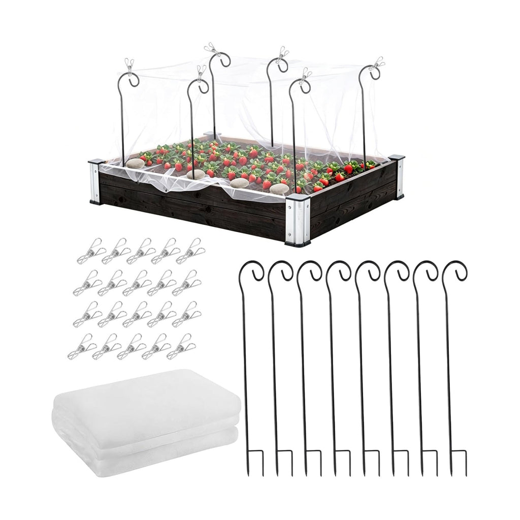 Garden Netting Kit for Raised Beds, 10 x 13 FT Ultra Fine Insect Mesh with 8 Upgraded Hook-Top Stakes & 20 Clips, Plant
