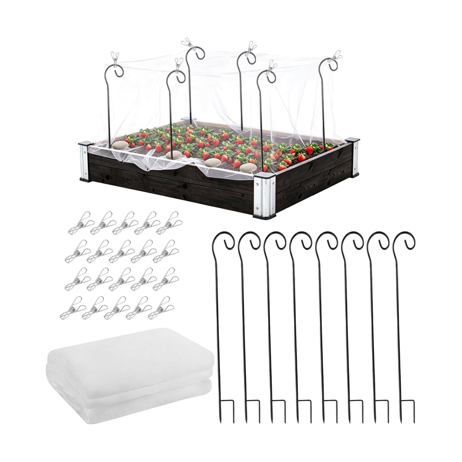 Garden Netting Kit for Raised Beds, 10 x 13 FT Ultra Fine Insect Mesh with 8 Upgraded Hook-Top Stakes & 20 Clips, Plant