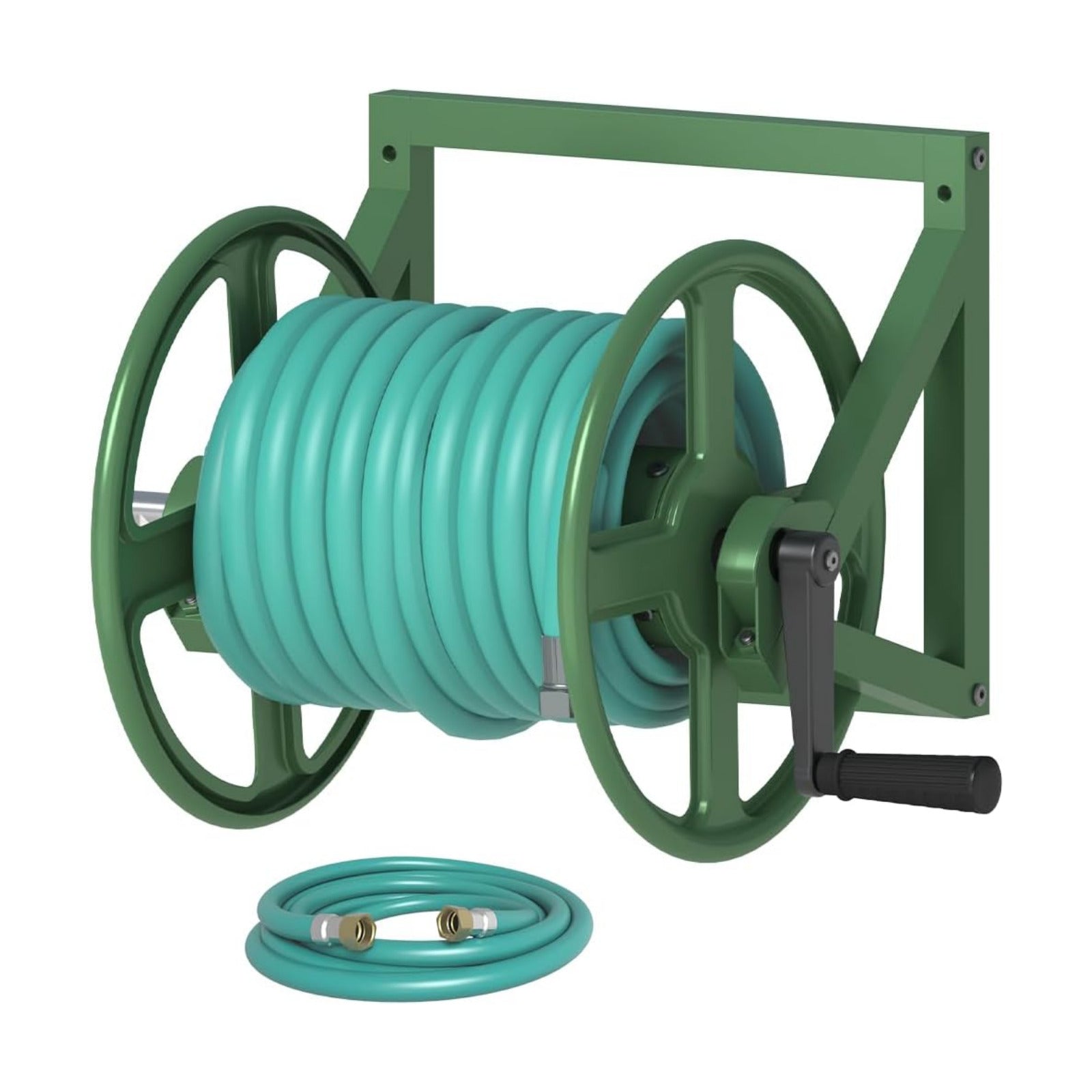 Garden Hose Reel Wall Mounted, Outdoor Heavy Duty Powder Coated Metal Water Hoses Holder Winder Holds 125 ft 5/8" Hoses