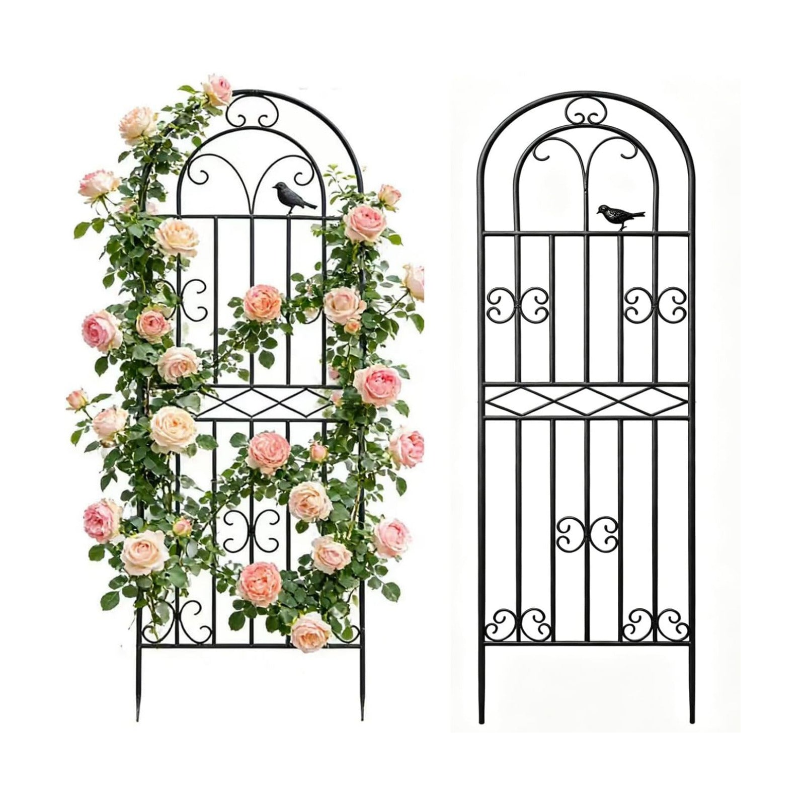 2 Pack 47.2"x19.7" Metal Gardon Trellis for Climbing Plants Outdoor, Black | Rustproof, Heavy Duty, Black Coating Metal
