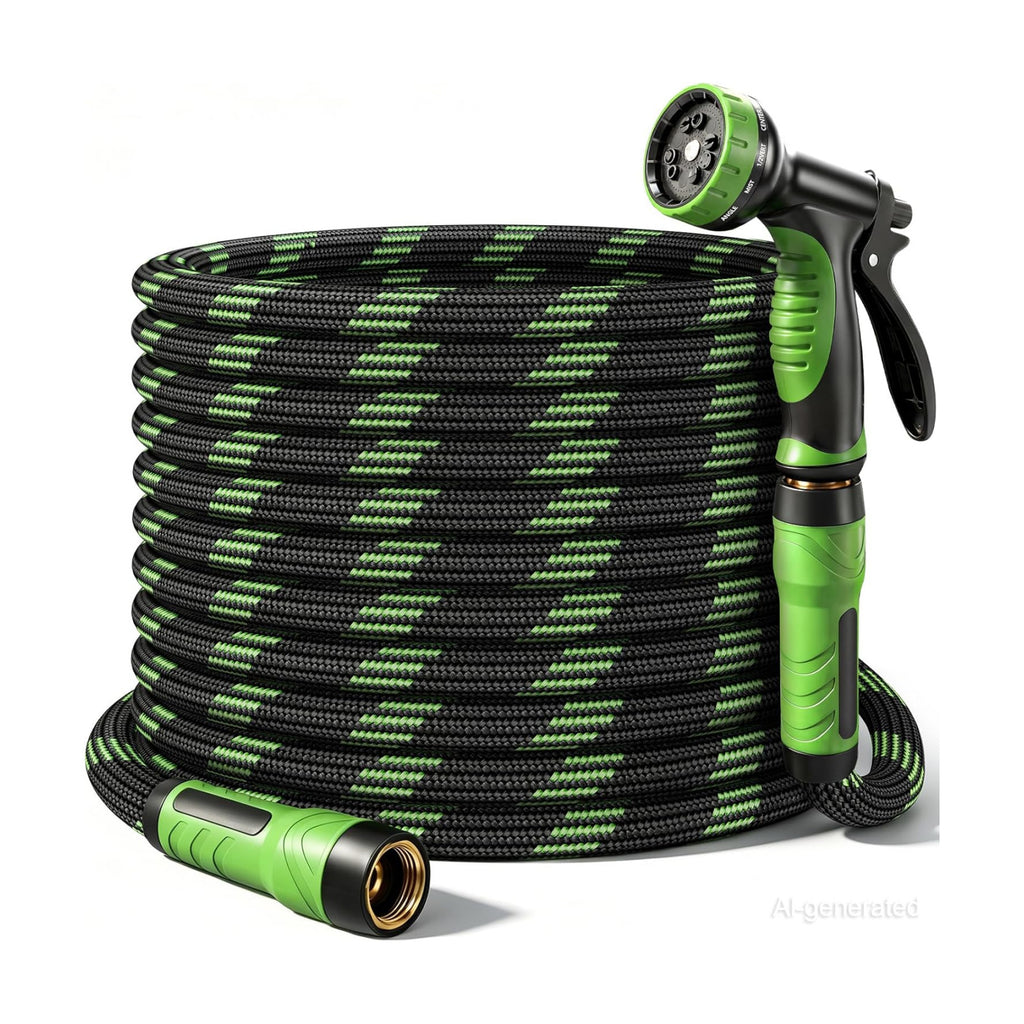 NON-EXPANDABLE Garden Hose 35 FT Water Hose with 10-Function Spray Nozzle | Yard hose Heavy Duty Steel Metal