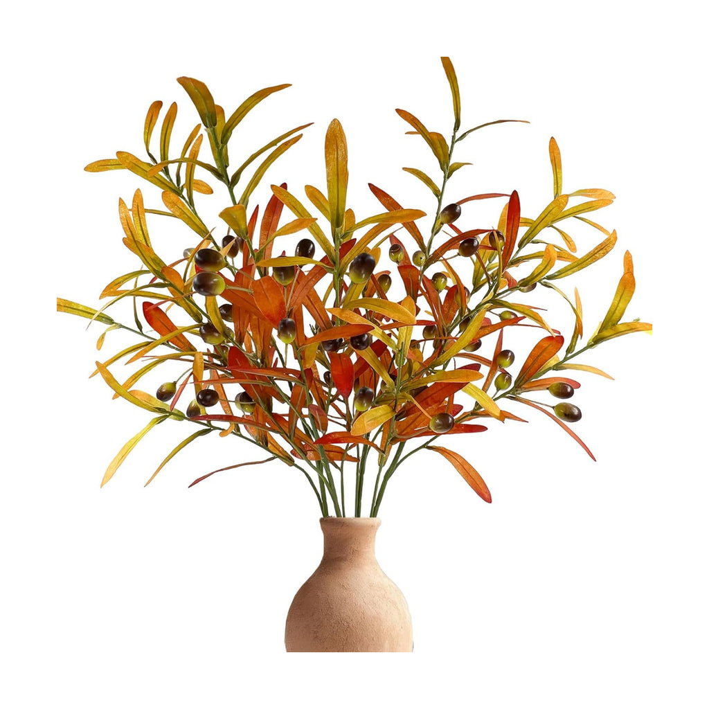 SNAIL GARDEN 4Pcs Fall Faux Olive Branches with Berries,Gradual Color
