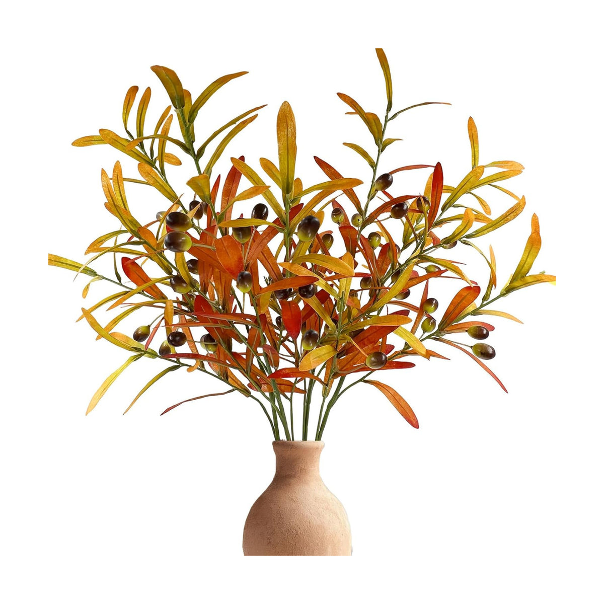 SNAIL GARDEN 4Pcs Fall Faux Olive Branches with Berries,Gradual Color