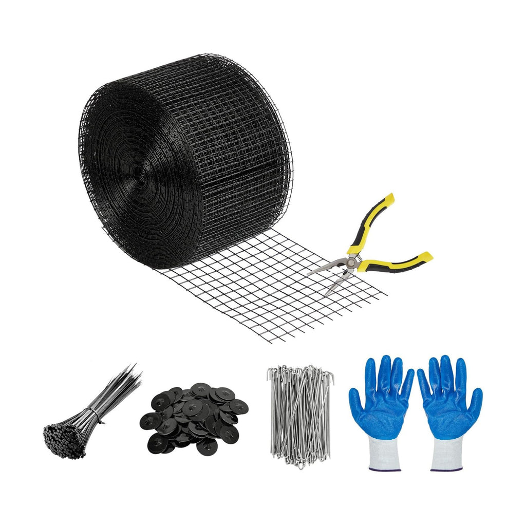 6in x 50ft Solar Panel Bird Guard & Critter Guard Mesh Kit, PVC Coated Wire Mesh Bird Wire with 60 Clips, 100 Cable