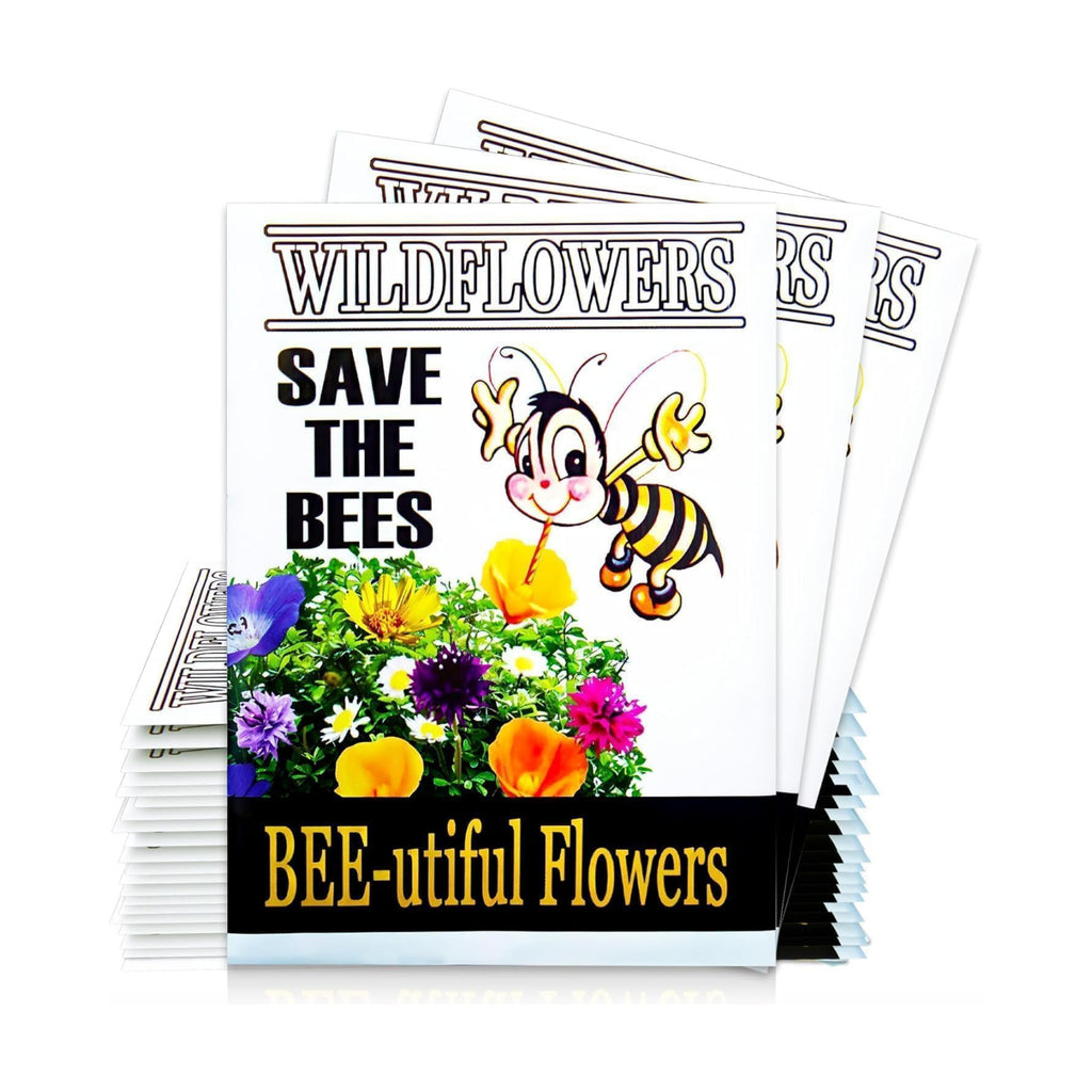 25 Wildflower Seed Packets - Flower Seeds for Guest - Save The Bees Pollinator Mix - Bulk Gifts Wild Flower Throw and