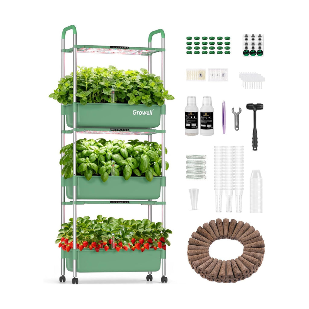 Growell Hydroponics Growing System Kit, 81 Pods Vertical Indoor Herb Garden with Smart LED Grow Light, Auto Circulating