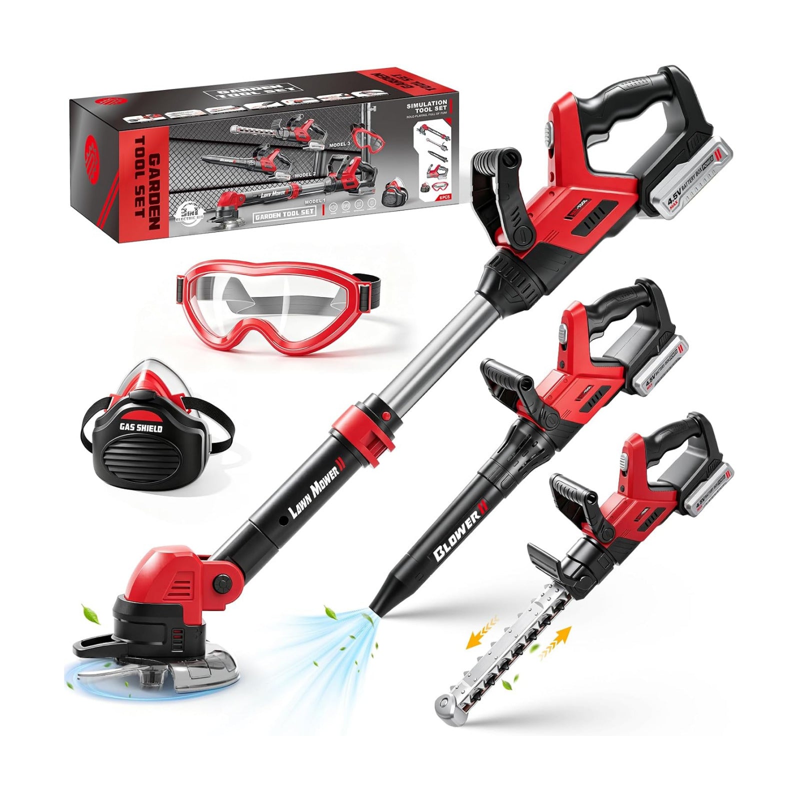 Kids Tool Set, 3-in-1 Toy Leaf Blower, Weed Wacker & Hedge Trimmer | Toddler Garden Tool Set with Sounds Lights