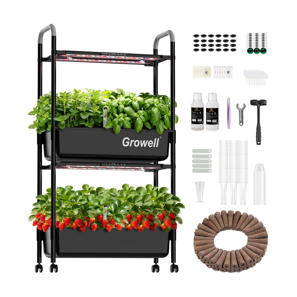 Growell Hydroponics Growing System Kit, 54 Pods Vertical Indoor Herb Garden with Smart LED Grow Light, Auto Circulating