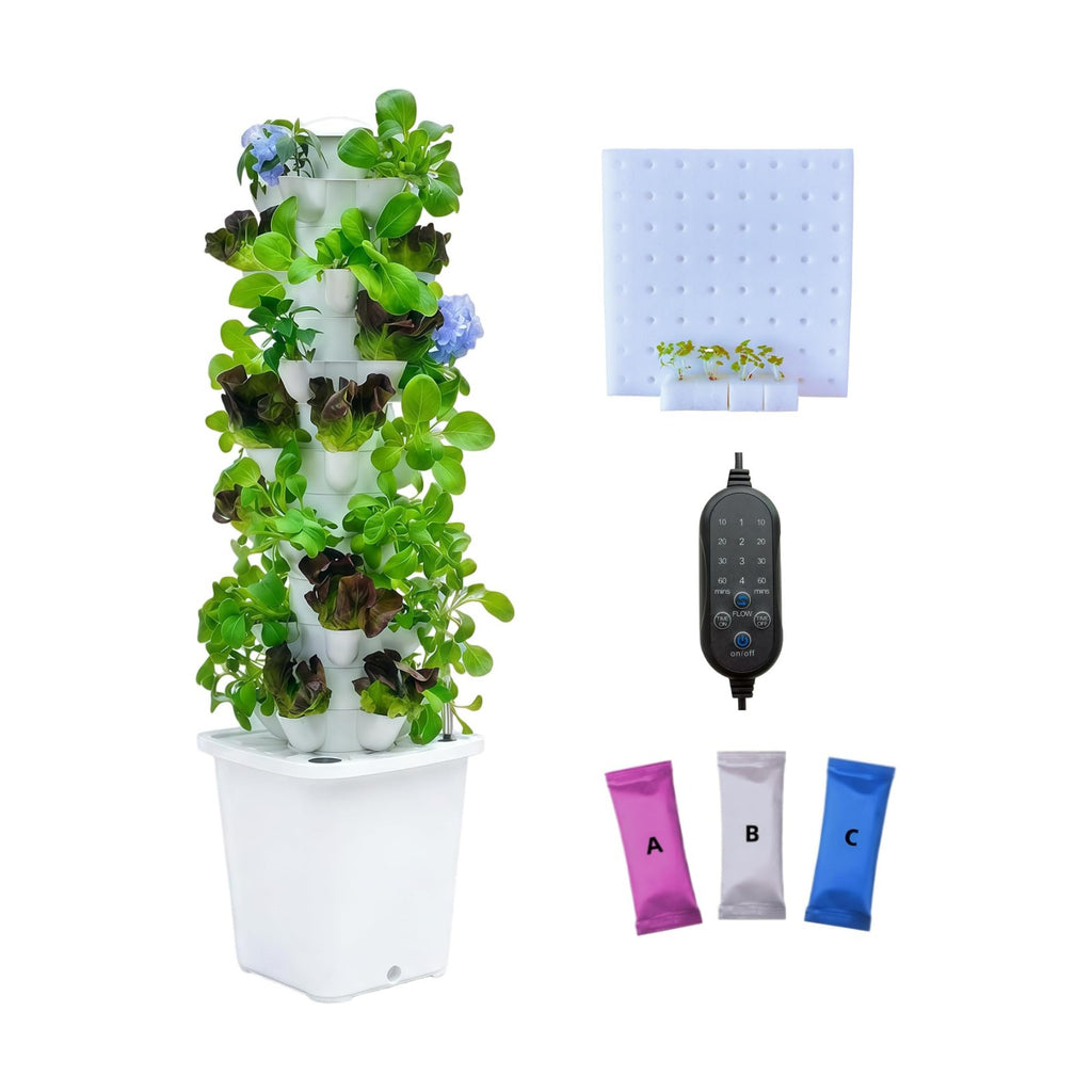 Hydroponic Growing System, 35 Pods Vertical Garden Tower with Auto Timer | 7-layer hydroponic tower with 35 pods, auto