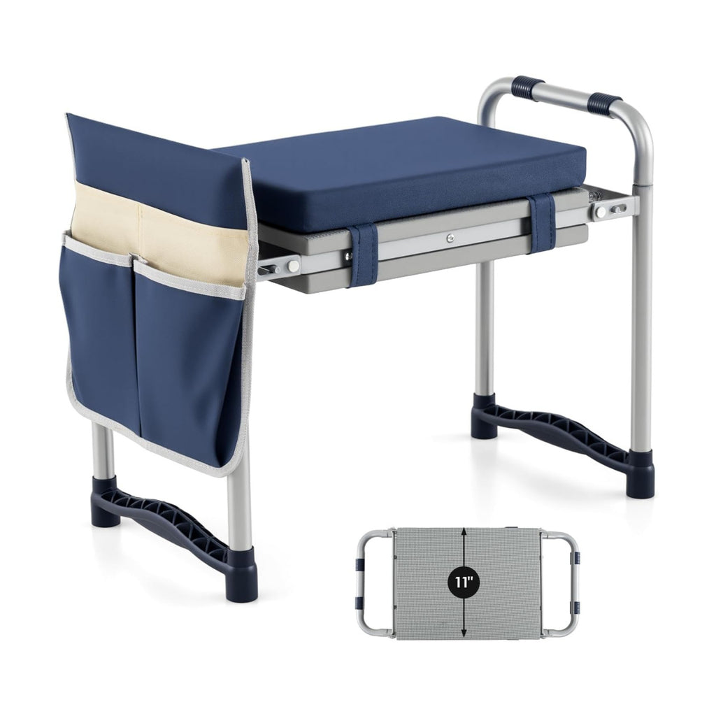 GIANTEX Garden Kneeler & Seat, Heavy-Duty Garden Bench, Navy with 1 Bag | Portable Bench with Widen EVA Foam Pad, Holds