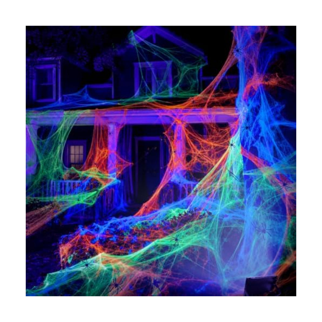 Mega-L Halloween Glow Spider Webs 3 Colors 300g with 30 Small Spiders