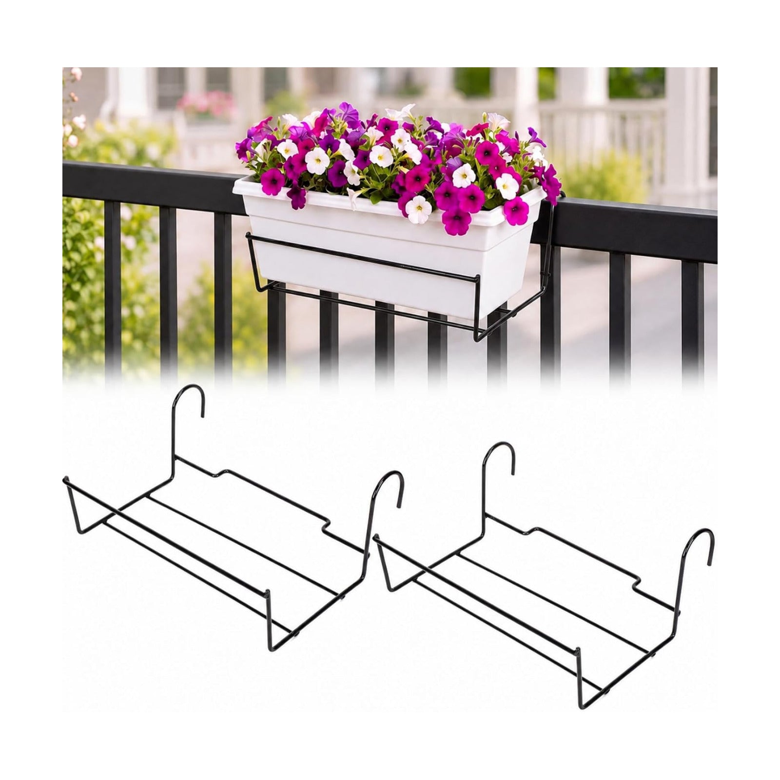 Landhoow 2 Pcs Railing Flower Box Holder, 14in Heavy Duty Metal Hanging Flower Pot Stand, Railing Planter Bracket for