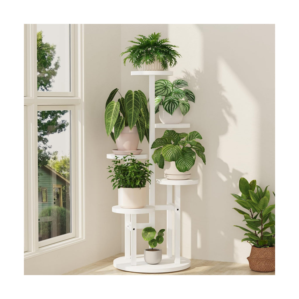 iDavosic.ly 5 Tier Wood Plant Stand Indoor Outdoor Corner Tall Shelf, White | Sturdy Tiered Orchid Display Rack